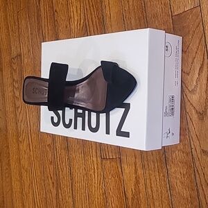 SCHUTZ Melina Black Suede Open-Toe Heel Sandals